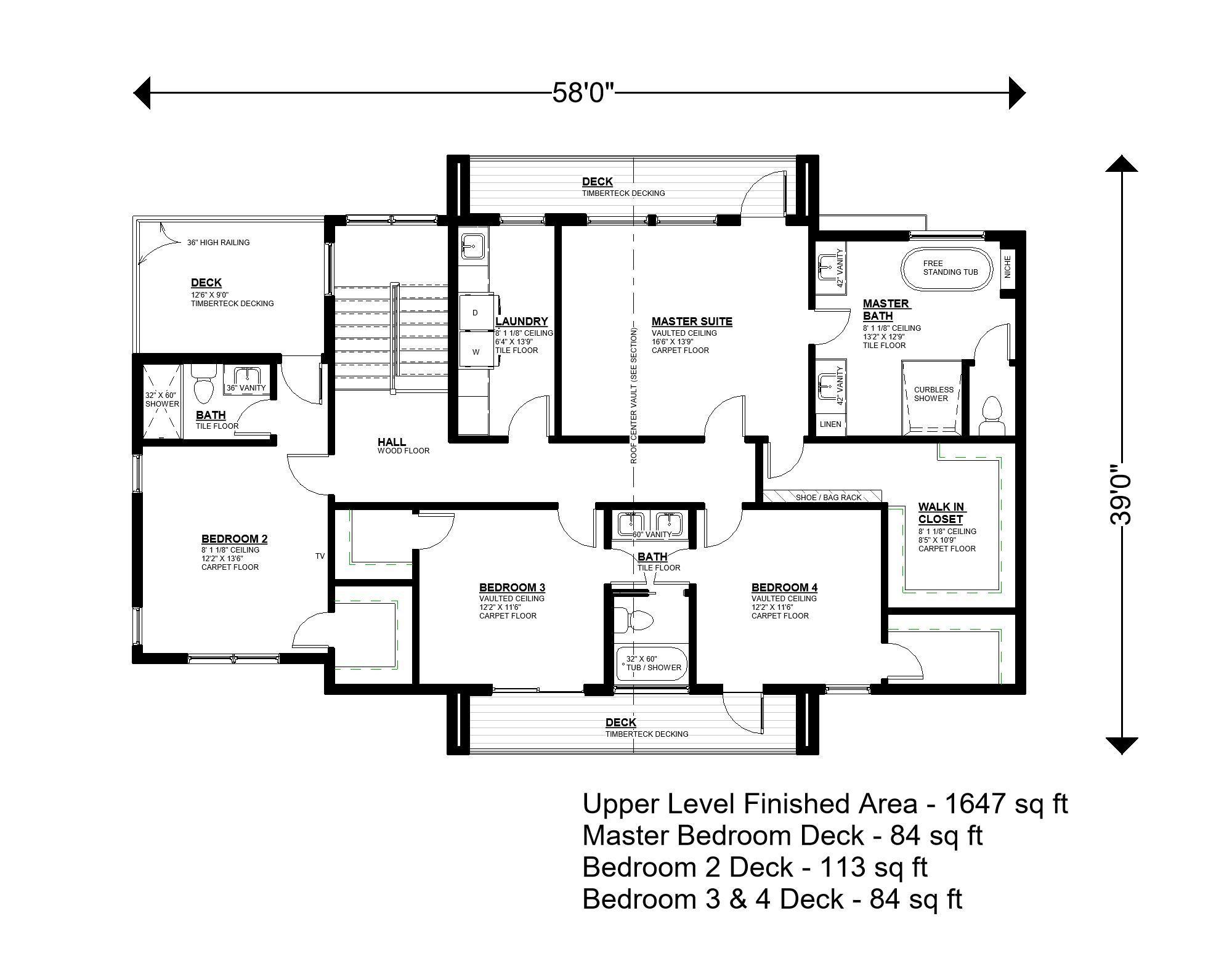 The upper level offers a spa-inspired primary suite with vaulted ceilings, floor to ceiling windows and private balcony, a spacious junior suite, and two additional bedrooms connected by a J&J bath, all featuring walk-in closets and outdoor decks.