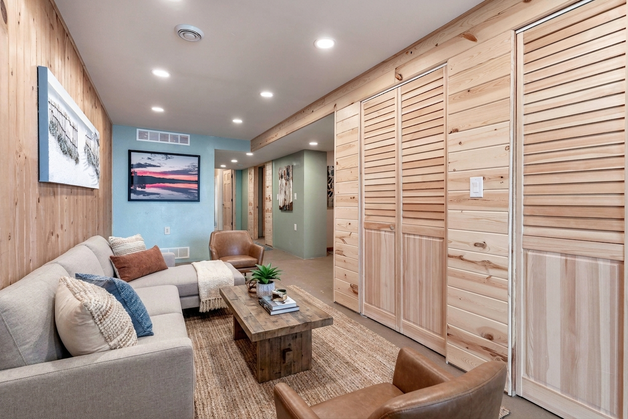 Virtually staged open area lower level