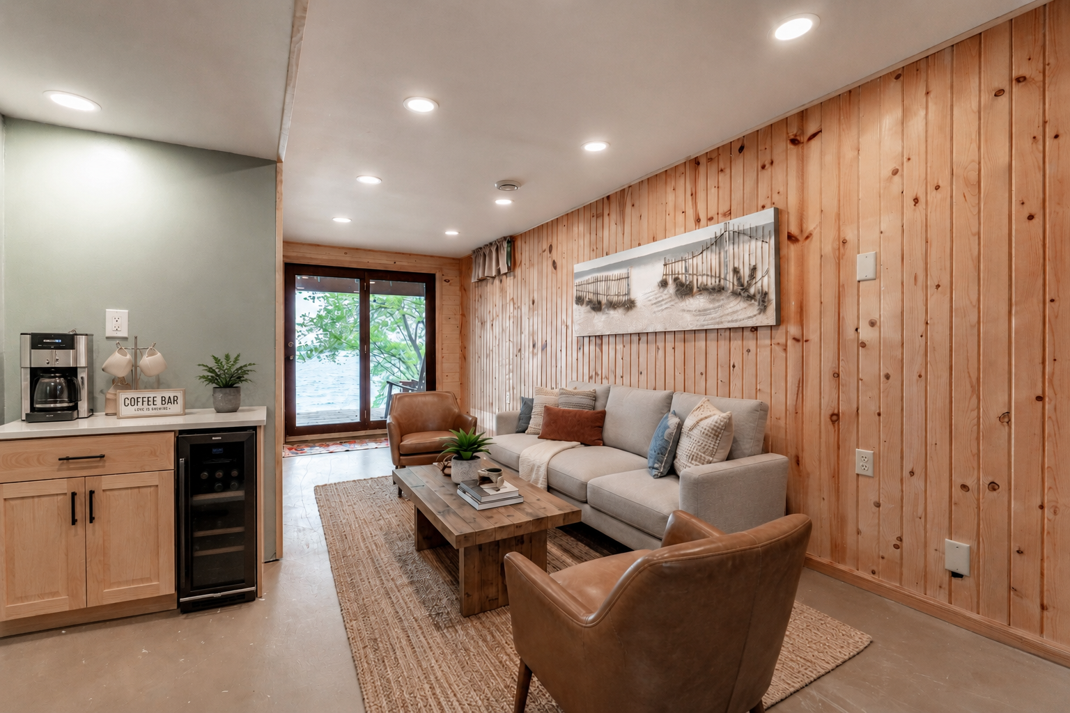 Virtually staged open area lower level