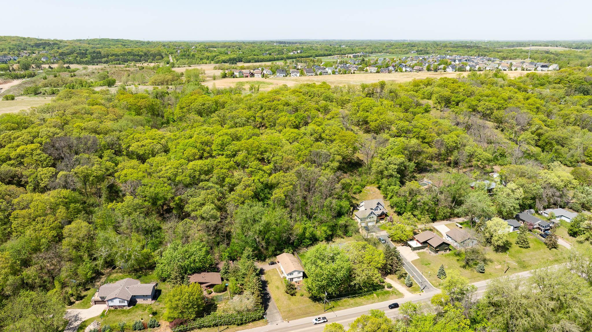Aerial view looking west into lot