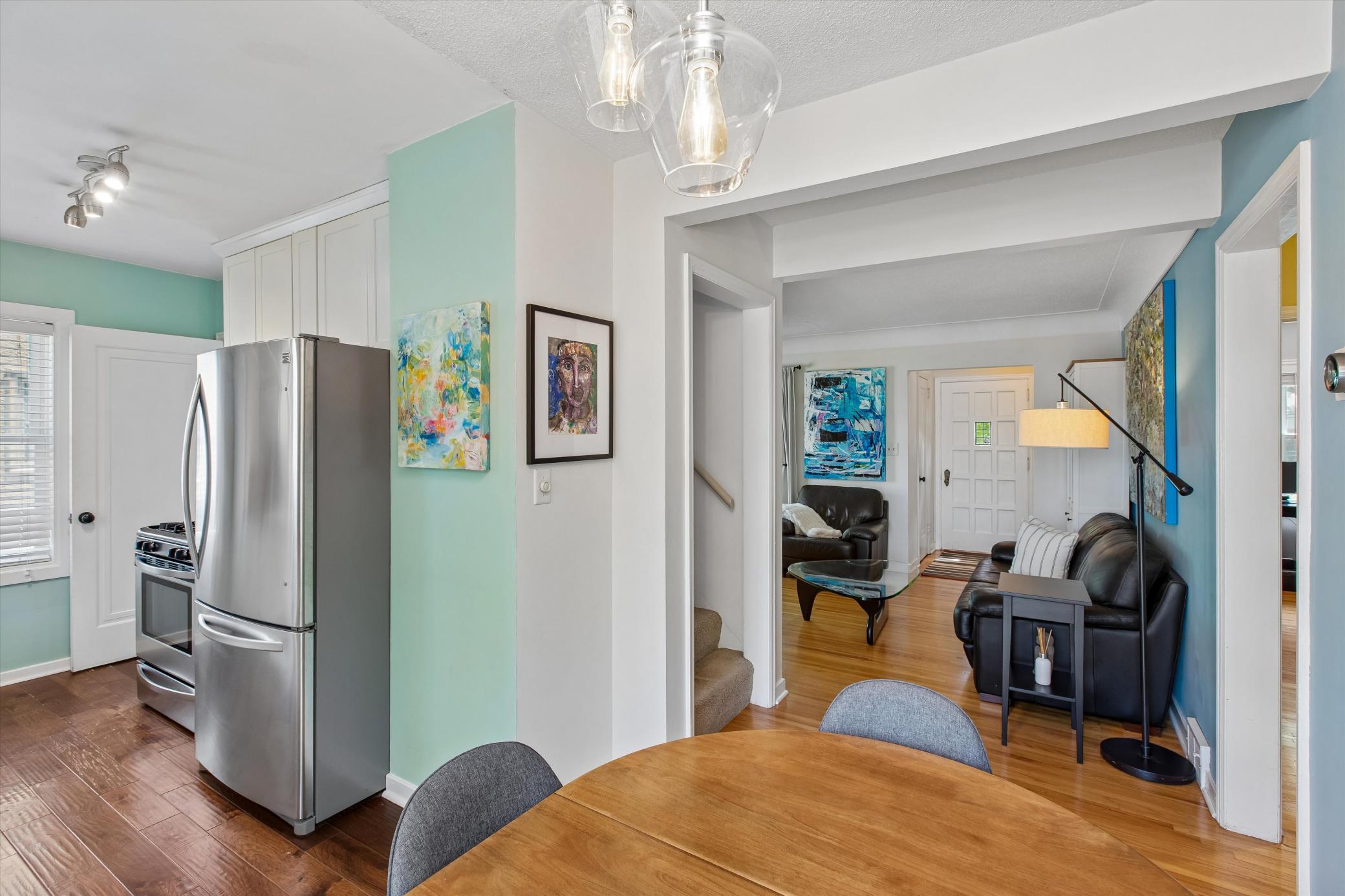 Dining room to living room and upstairs