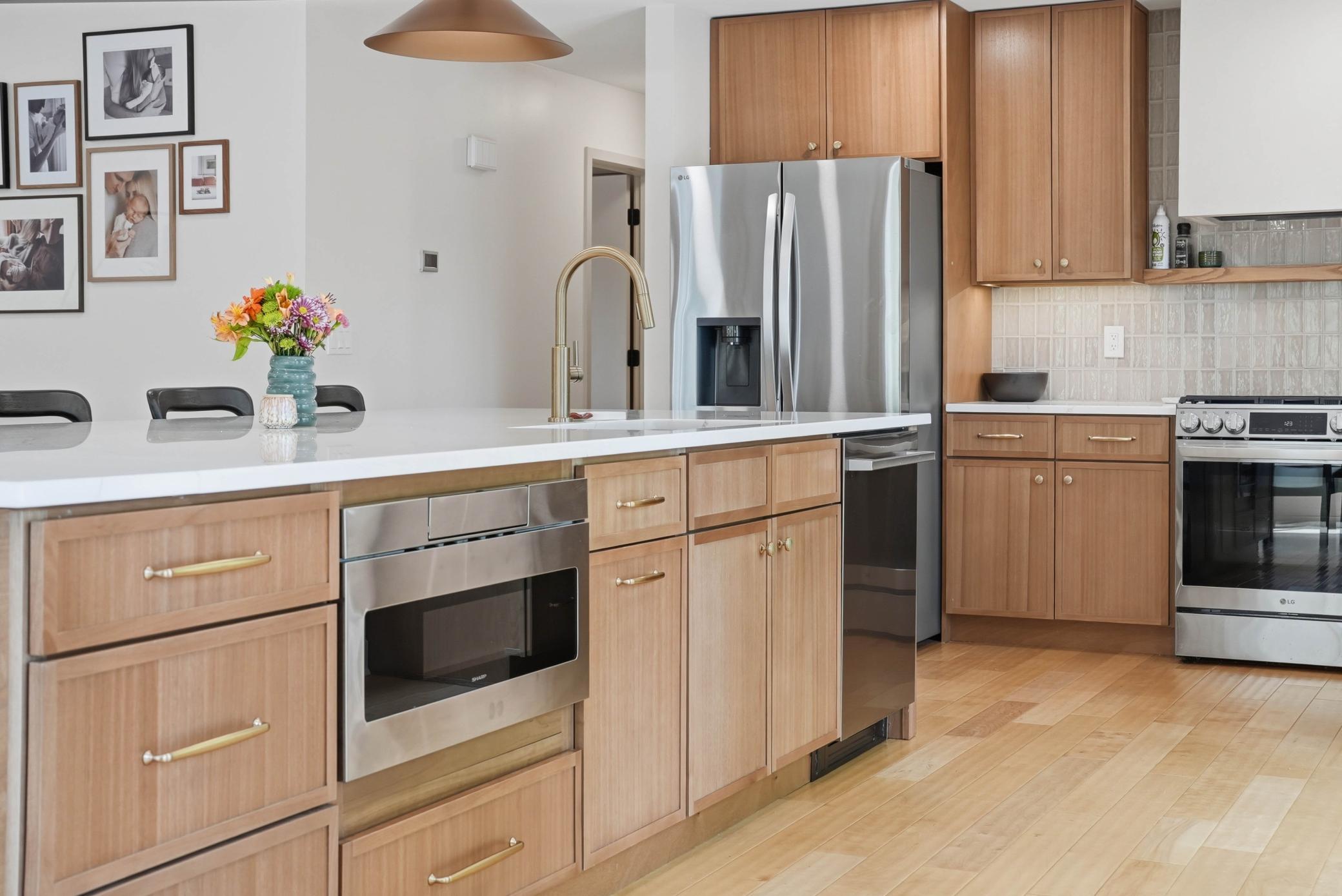 High end microwave drawer built in the cabinetry