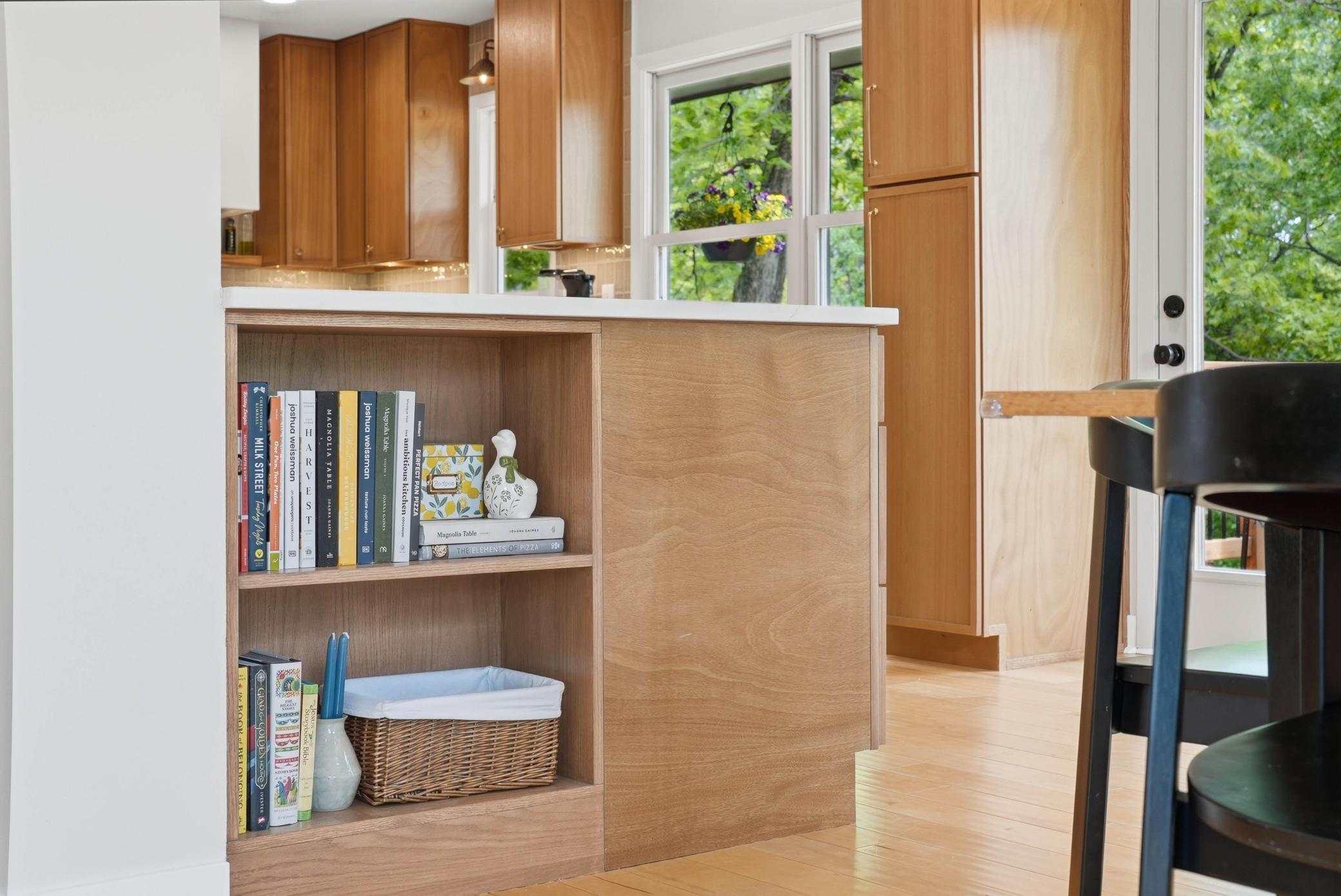 Built-in bookshelves make this a one of a kind island