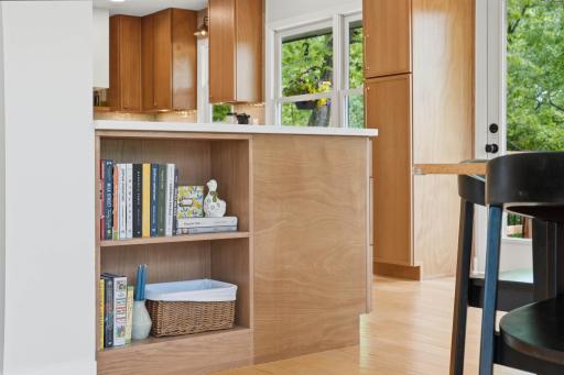 Built-in bookshelves make this a one of a kind island