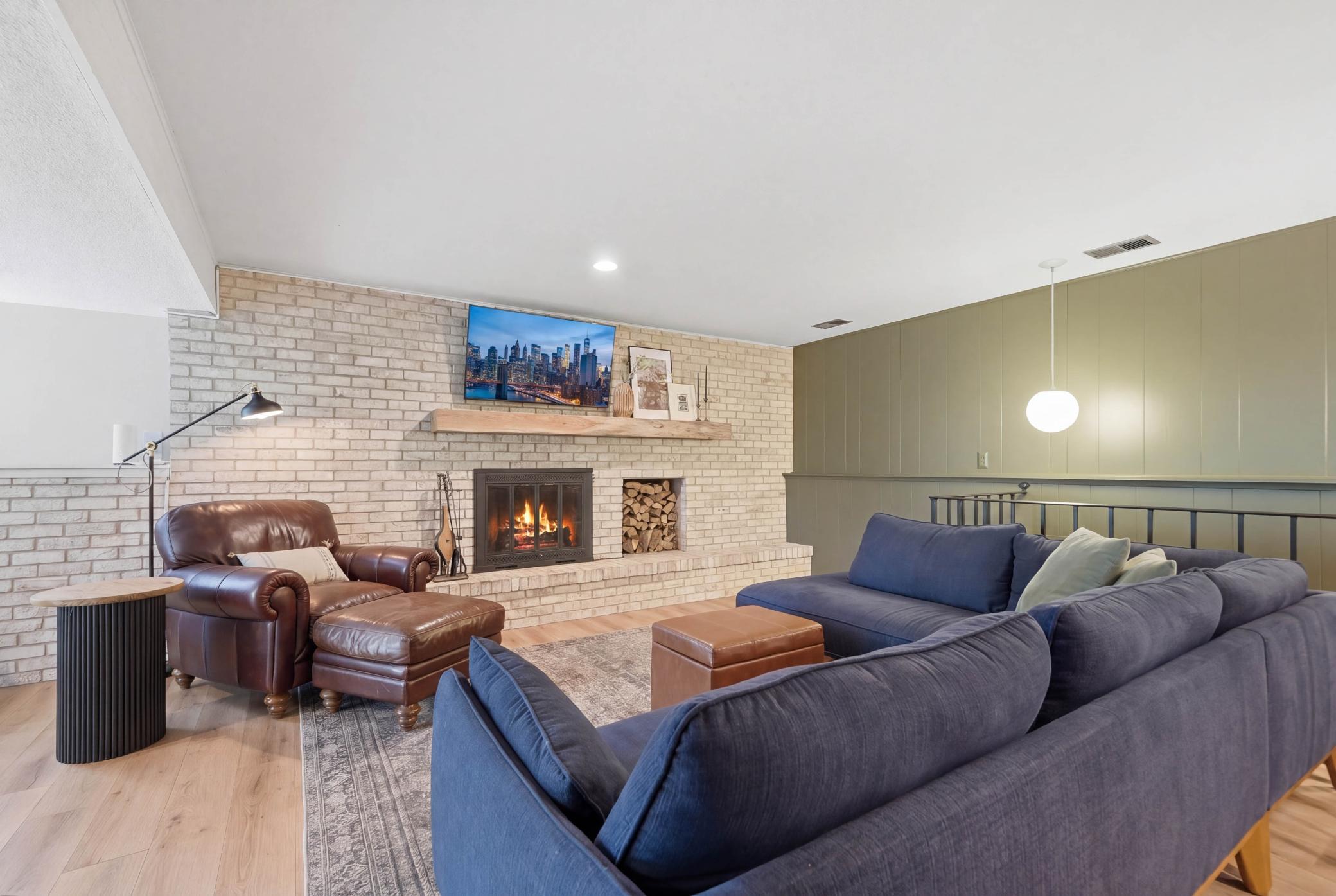 Cozy wood burning fireplace