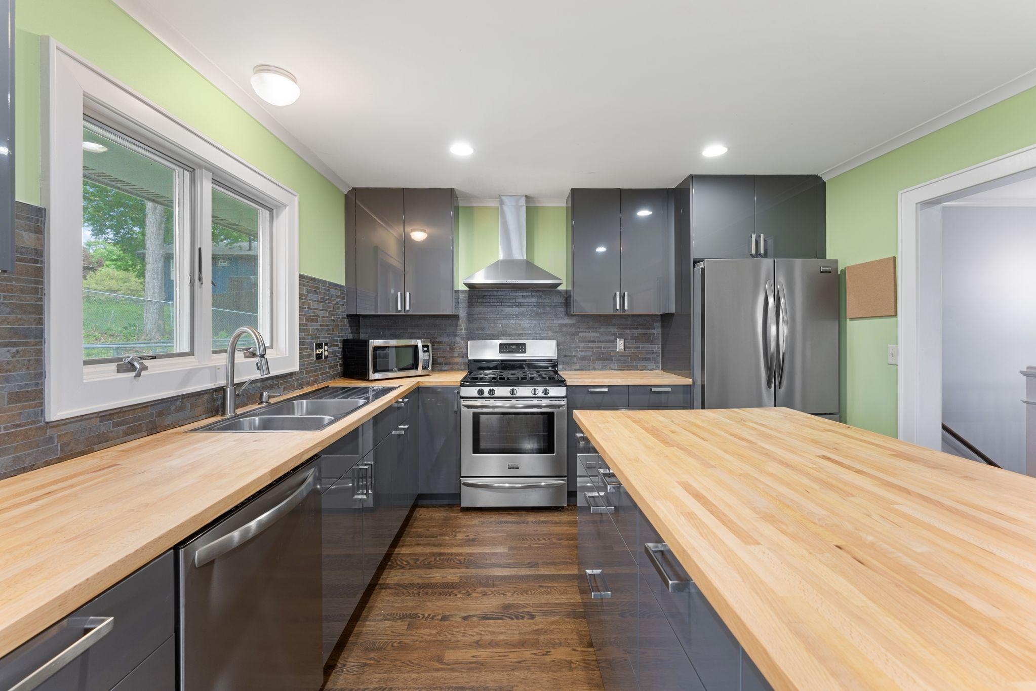 Kitchen with stainless steel appliances