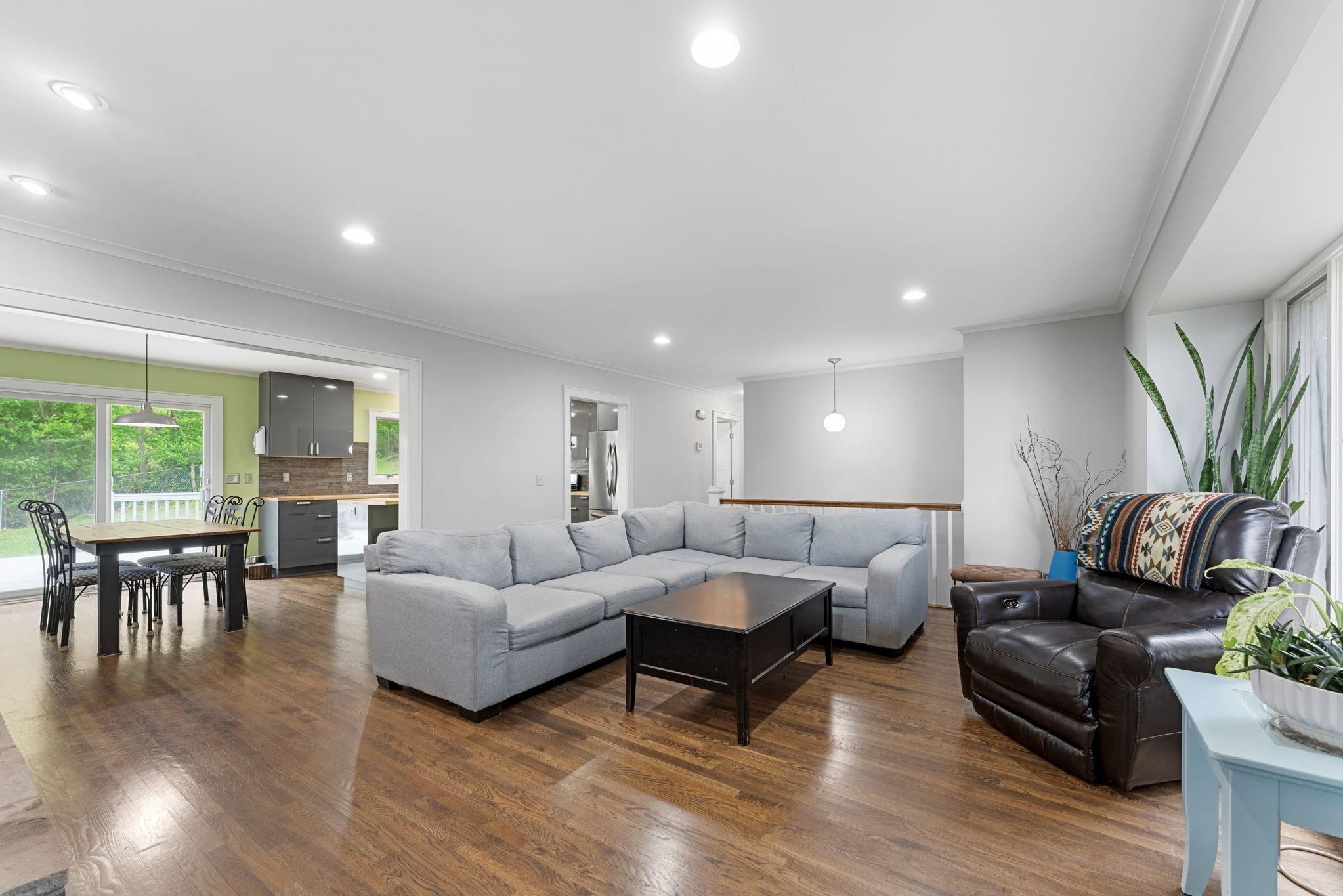 Living Room flow into dining room and kitchen