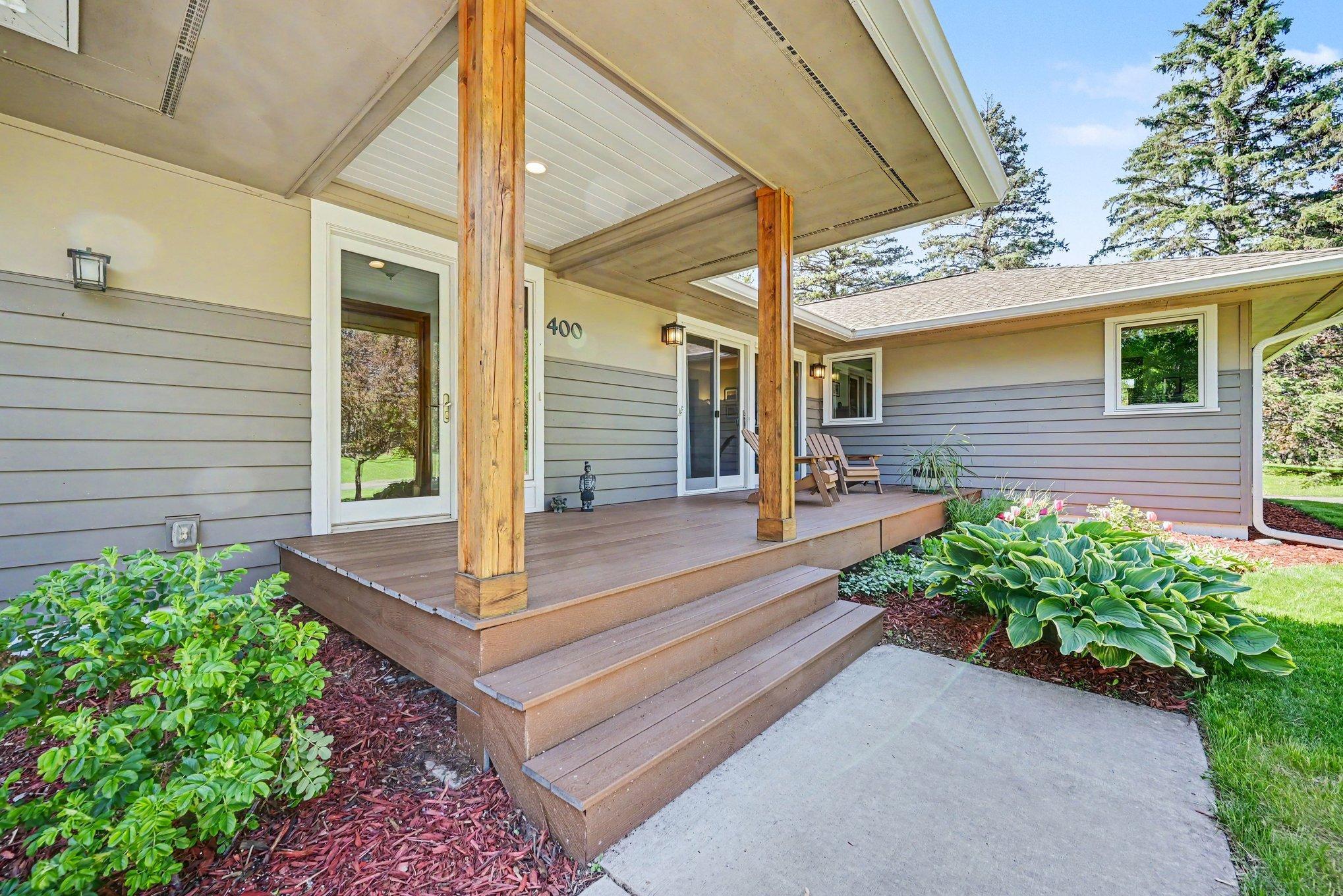 Warm and inviting 8' x 25' east-facing front entrance and porch.