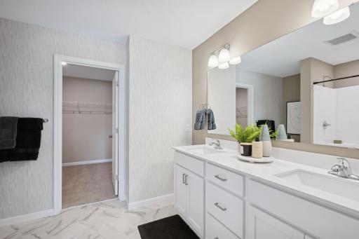 Primary bathroom - photo of a staged model home of the same floorplan