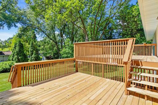The deck has recently been redecked. The wood needs to dry before staining, so buyer will have the opportunity to choose the stain!
