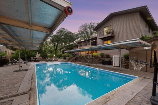 The heated pool is 36 x 18 feet surrounded by a paver patio.