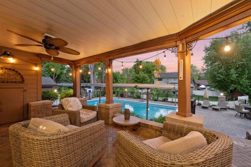 This intimate seating area is just off the walkout level family room and offers a full view of the backyard.