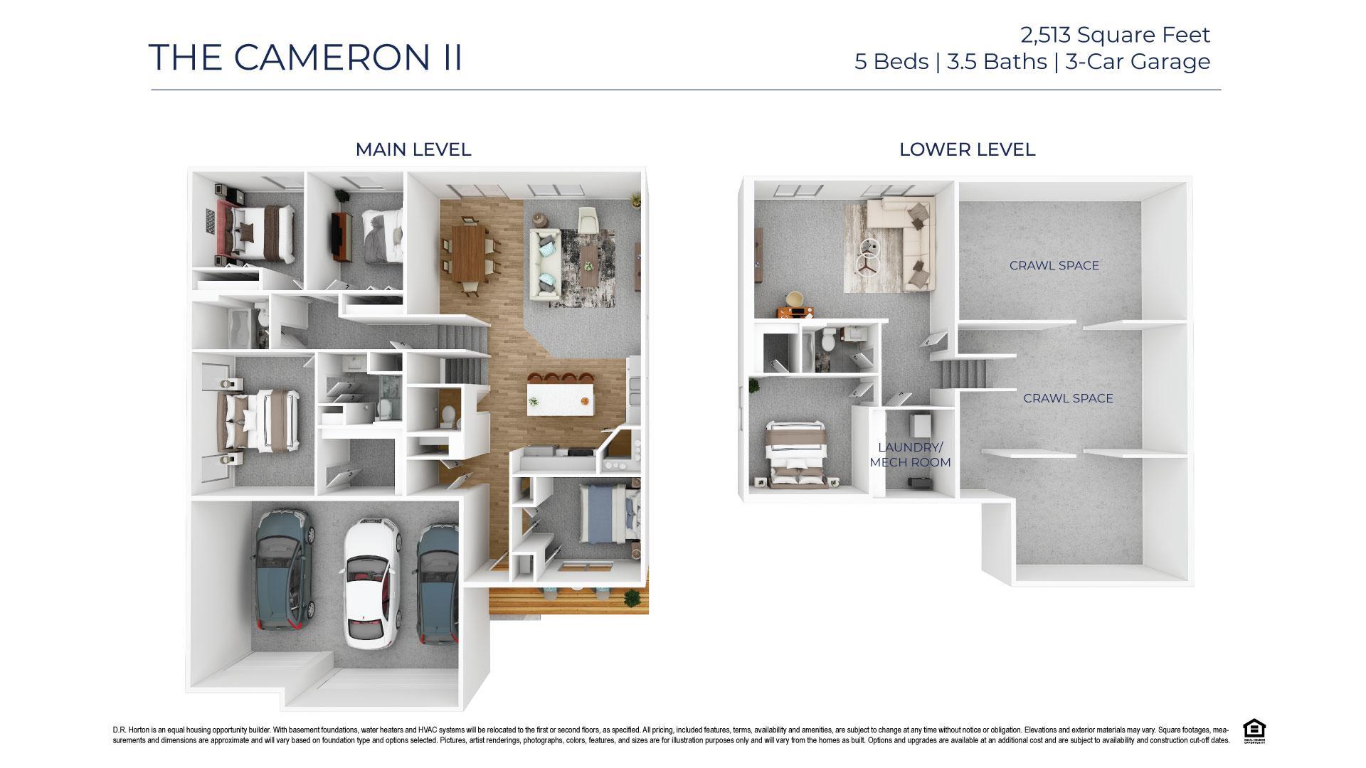 3D Floorplan of the Cameron II to help you visualize furniture placement.