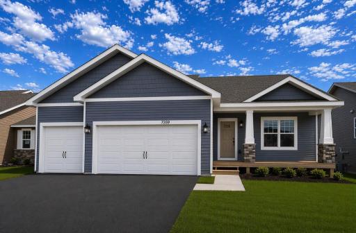 The Cameron II Northern Craftsman at Highlands at Eagle View in Elko New Market. Photo is of a actual home with AI-generated parts for visualization. Options and colors may vary. Ask Sales Agent for details. Actual yard condition may differ.
