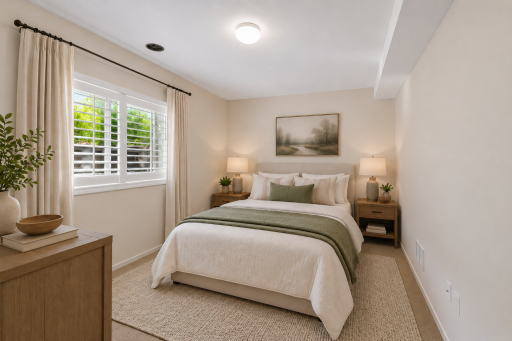 VIRTUALLY STAGED. Lower level bedroom.
