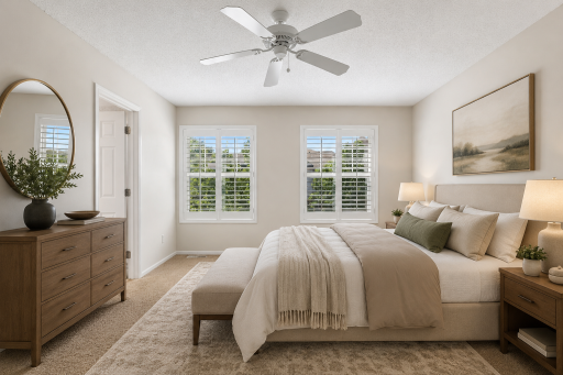 VIRTUALLY STAGED. Upstairs primary bedroom.