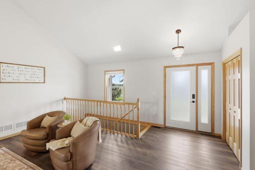 Front entrance to basement stairs.