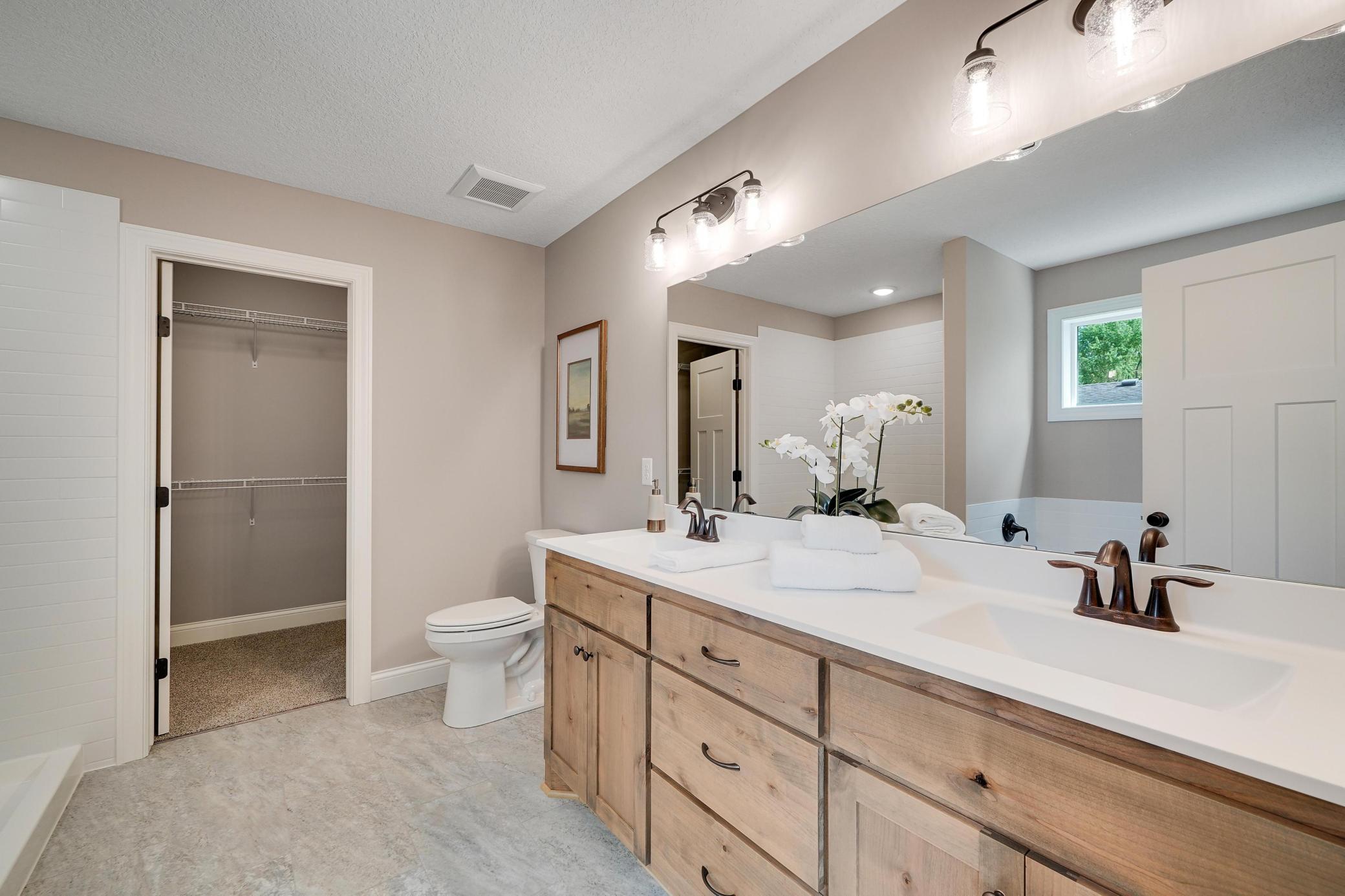 Private primary bath with double sinks
