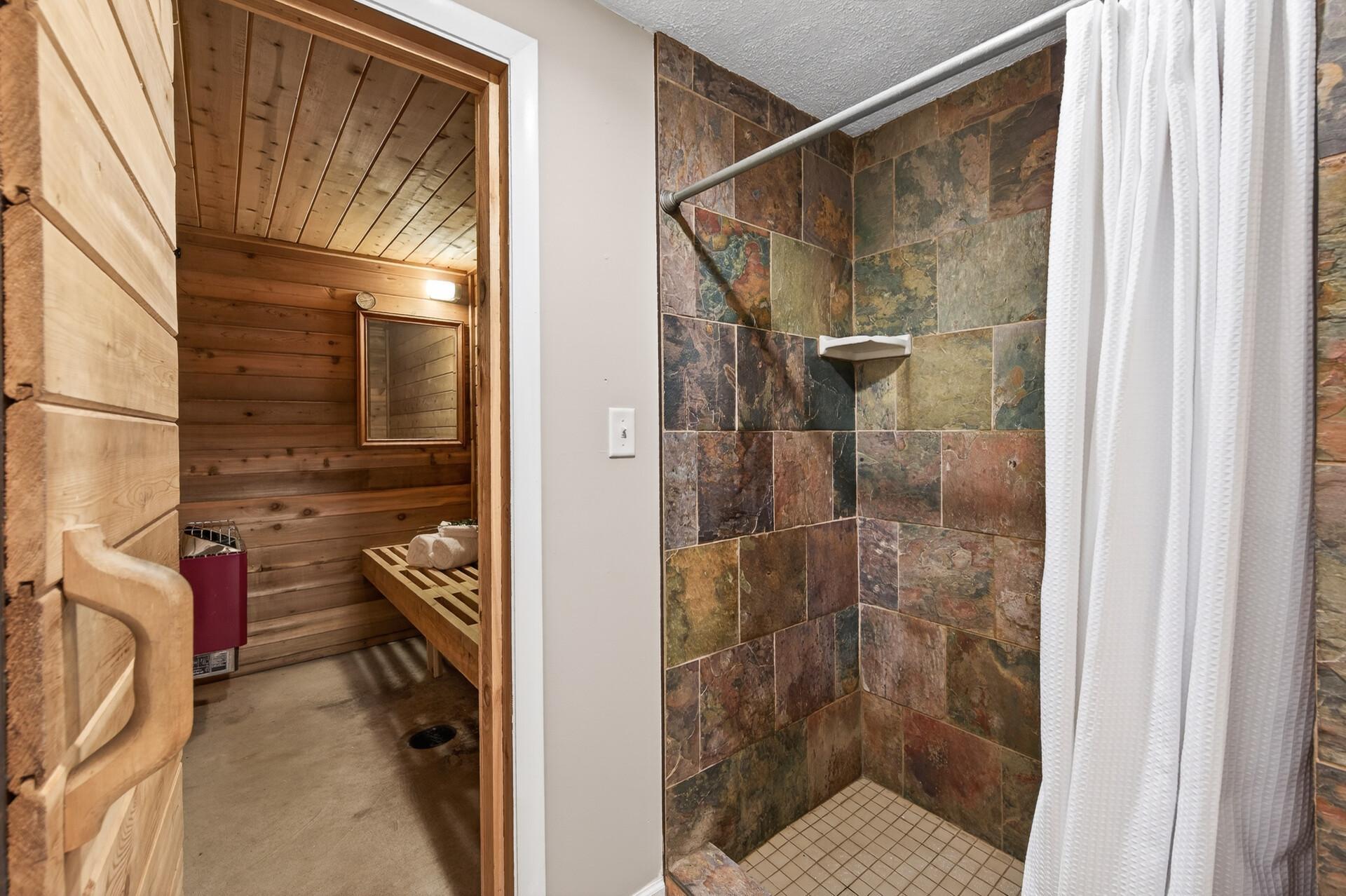 Sauna entrance from the lower level bathroom.