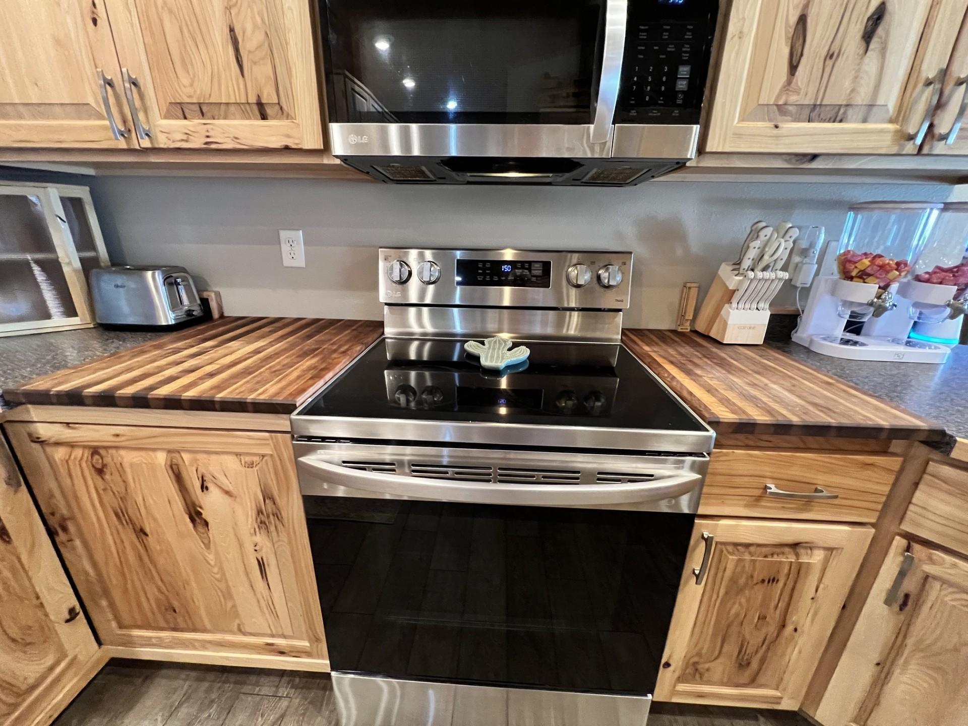 Stove with butcher block countertops