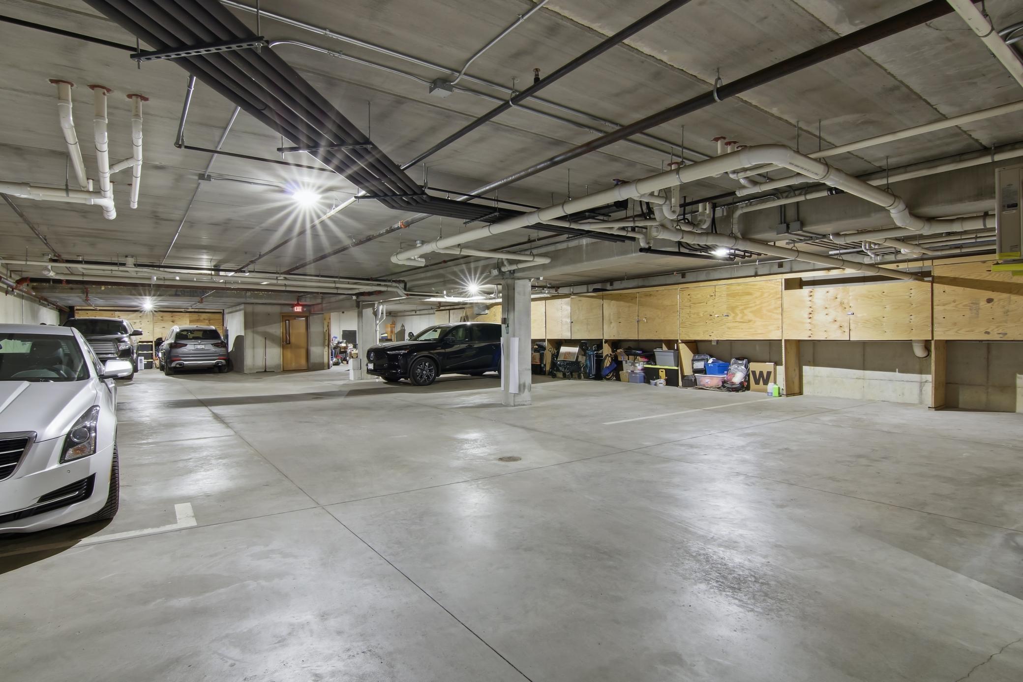Underground heated parking, with two parking spaces per unit.