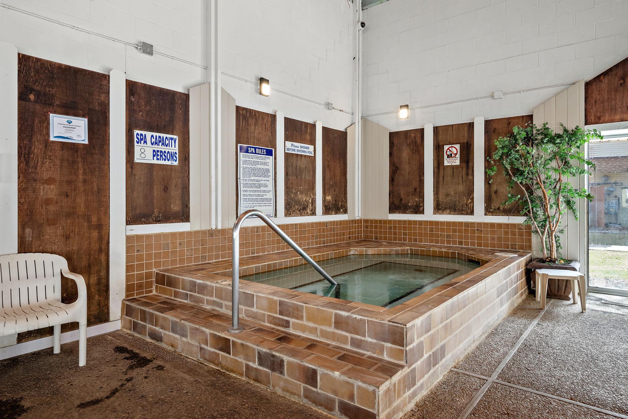 The club house has a large whirlpool.