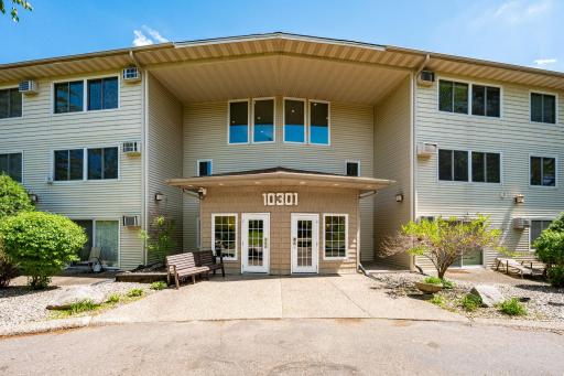 Exterior front entry. Secure entry system in lobby.