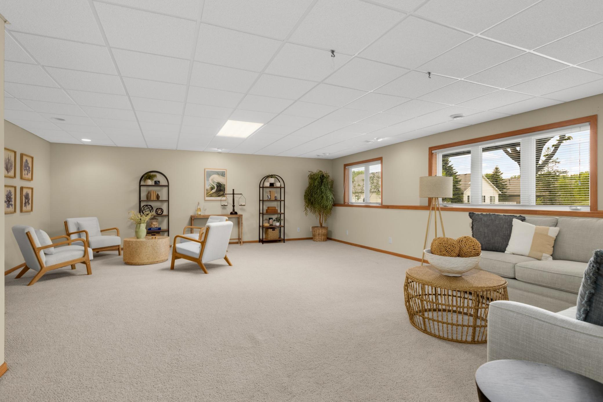 A versatile lower-level family room designed for entertaining and everyday living