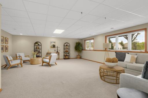 A versatile lower-level family room designed for entertaining and everyday living