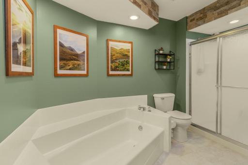 Shared hall bath is clean and sparkling and has separate shower and tub!