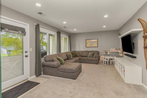 Large Lower level rec room with can lights, tons of windows (2024/2025) and walks out to a parklike greenspace!