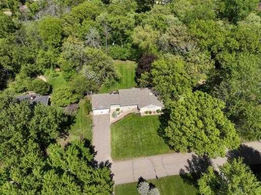 Aerial view showcasing the large, private lot.