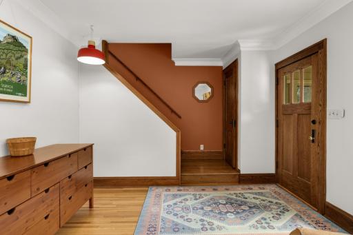 Great living room with entry closet tucked around the corner