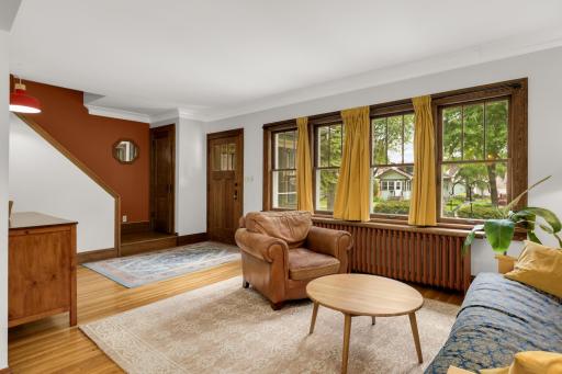 South facing living room is flooded with natural light