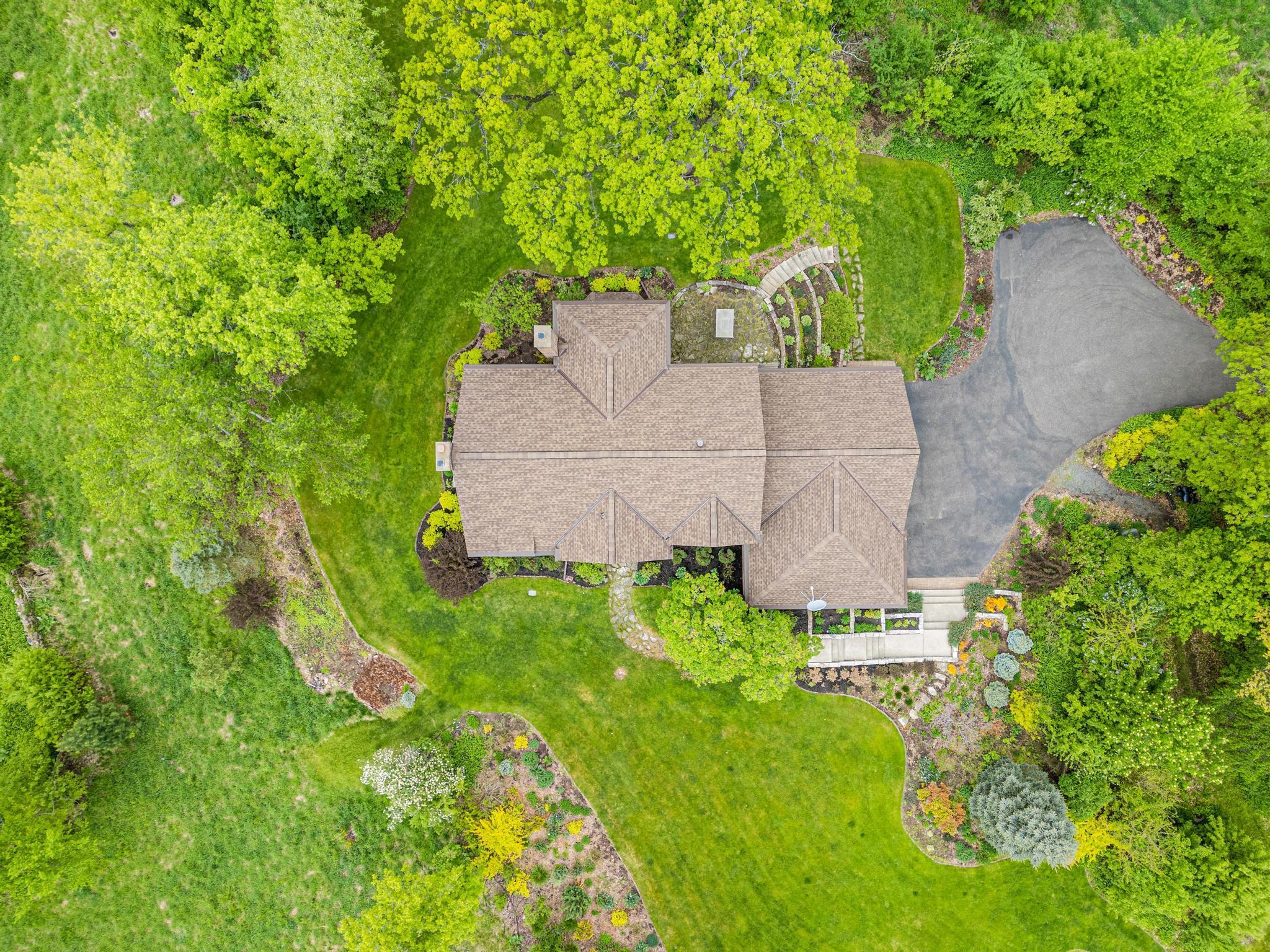 Aerial view of the home and property.