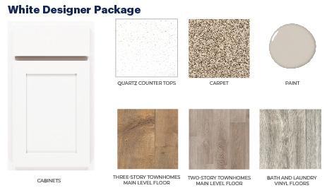 The interior package of this home features white cabinets, quartz counters, and maintenance free LVP floors. (Model photo, colors may vary)