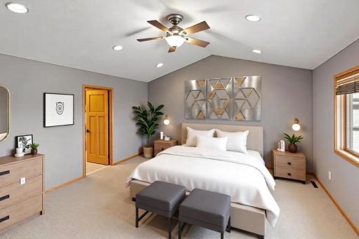 Primary Suite with vaulted ceiling - Virtually Stage Photo