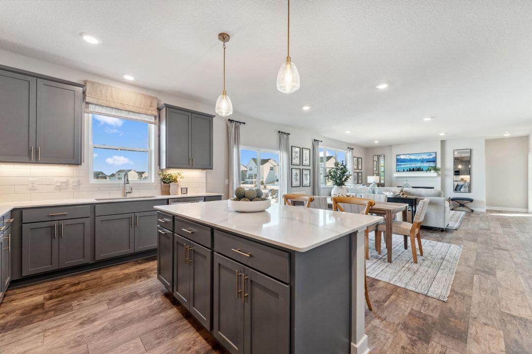 Wide Open floorplan. Jameson floor plan. Photo of previously built home; finishes, selections, colors, and floorplan to vary.