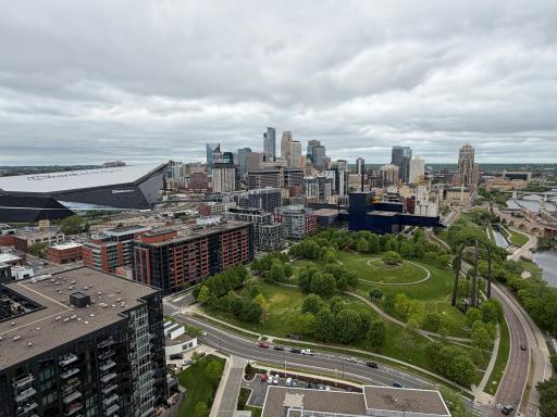 Westerly Views of the Minneapolis Skyline and Saint Anthony Falls