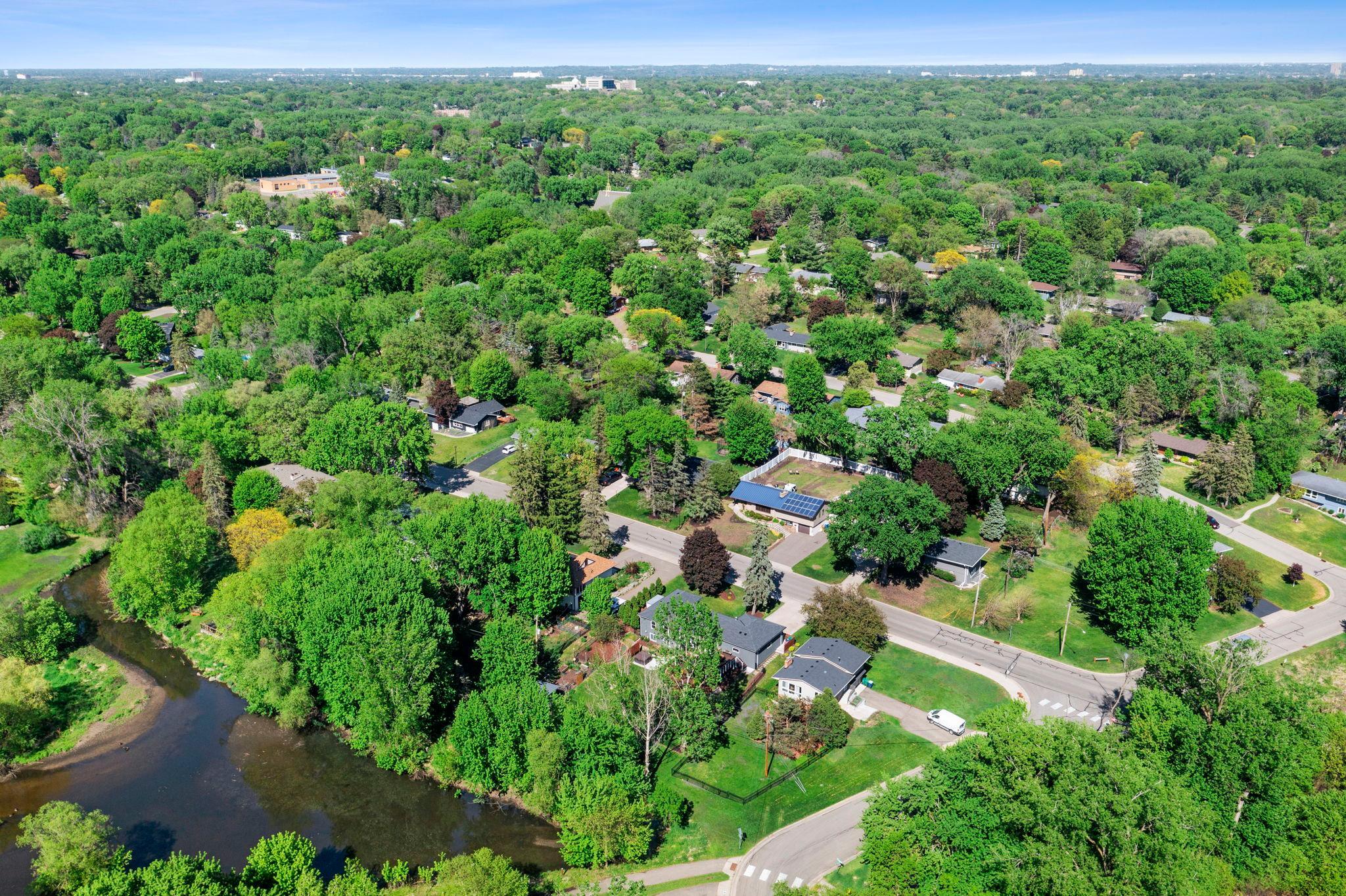 Overhead view showing the pond in your backyard!
