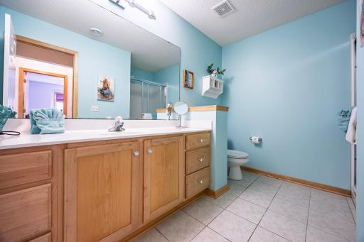Lots of storage and space in the lower level bathroom!