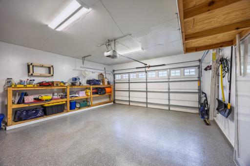 2-car attached garage with brand new epoxy floor and garage door recently replaced!!