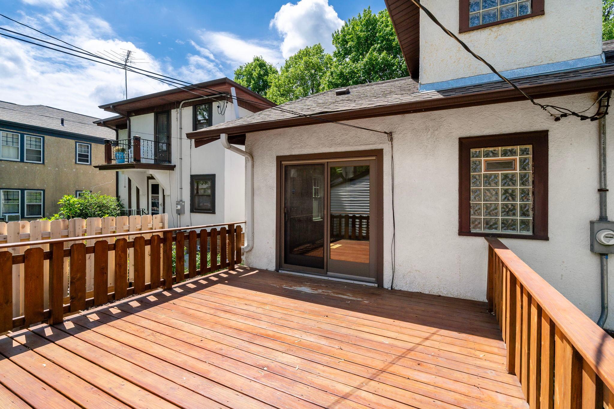 Spacious deck for enjoying time with family and friends outside.