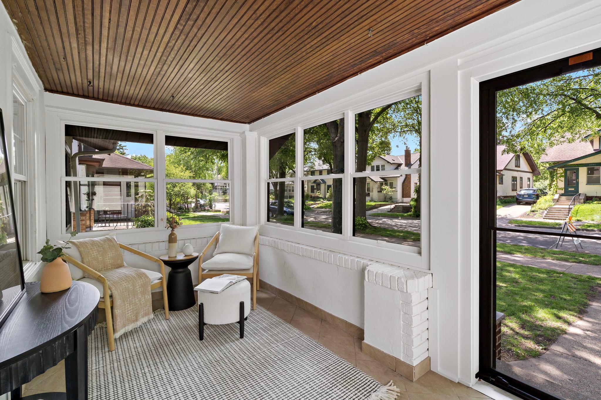 Beadboard ceiling in front porch.