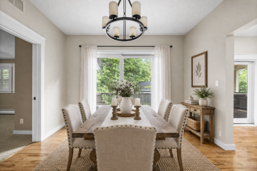 Dining room, facing back porch sliding doors.