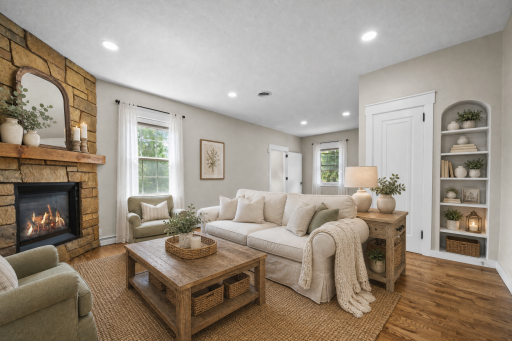 Living room, facing side door to backyard.