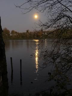 Moon rises over the water