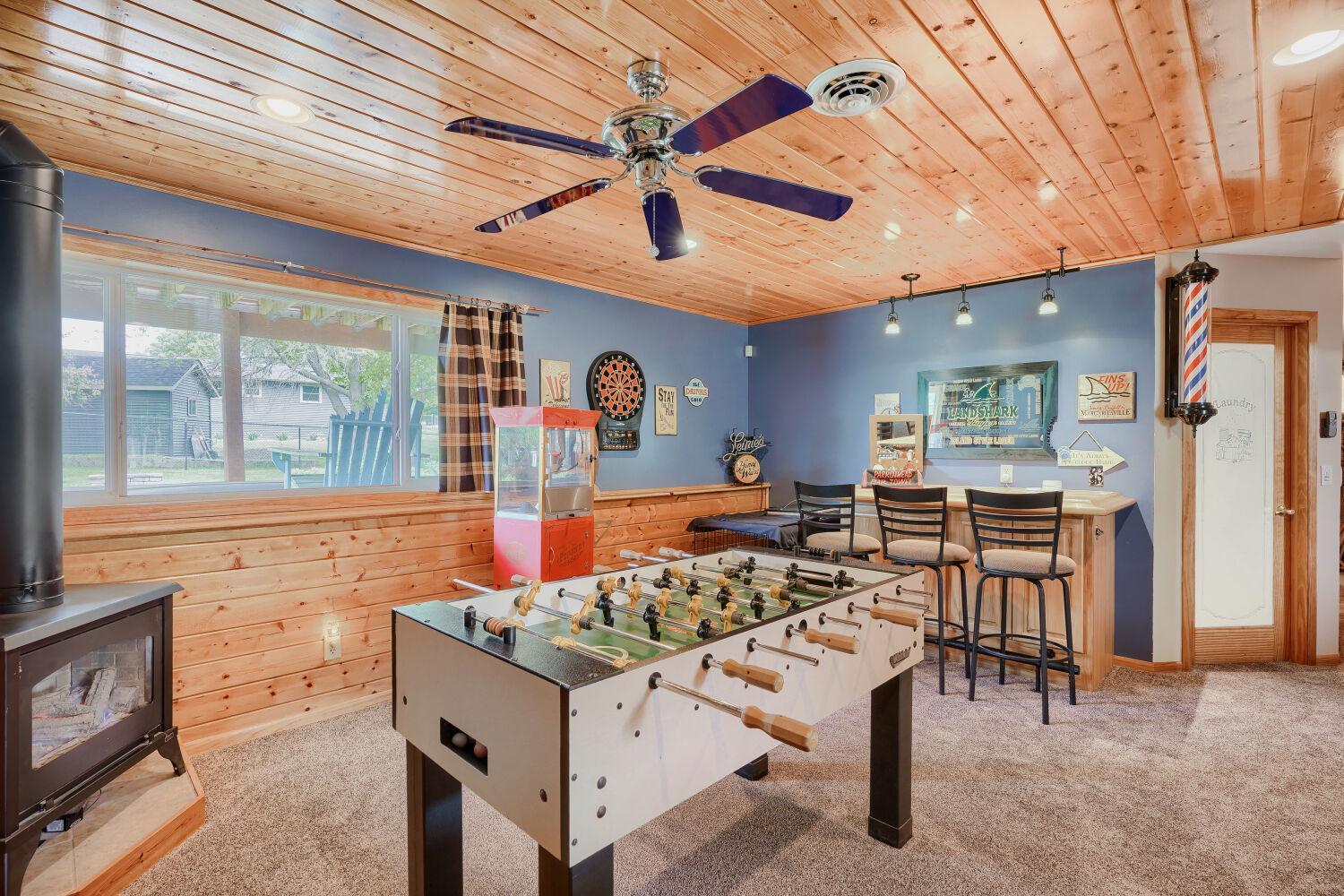 Family Room with free standing heating stove