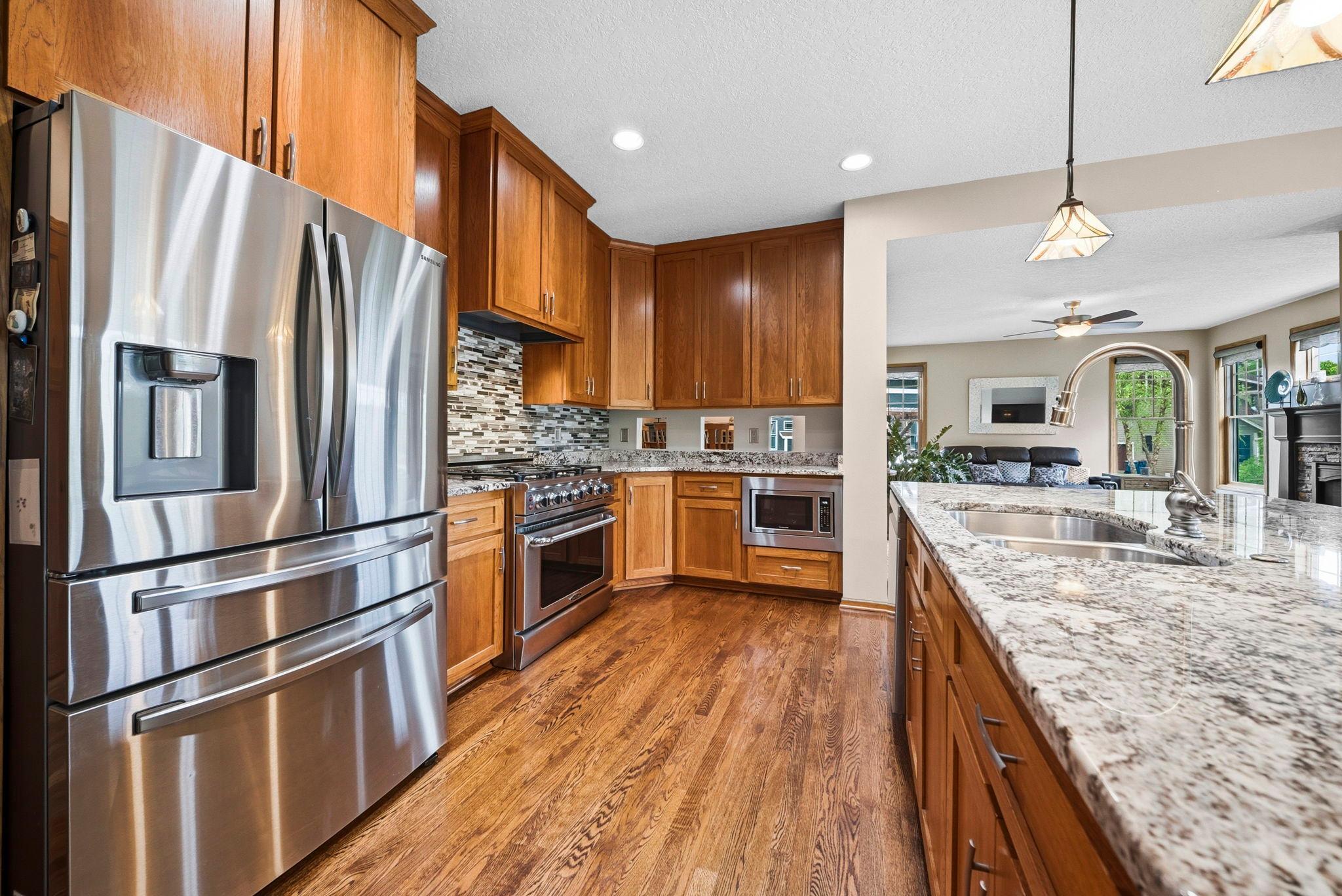 Chef style, gas range & built-in microwave.