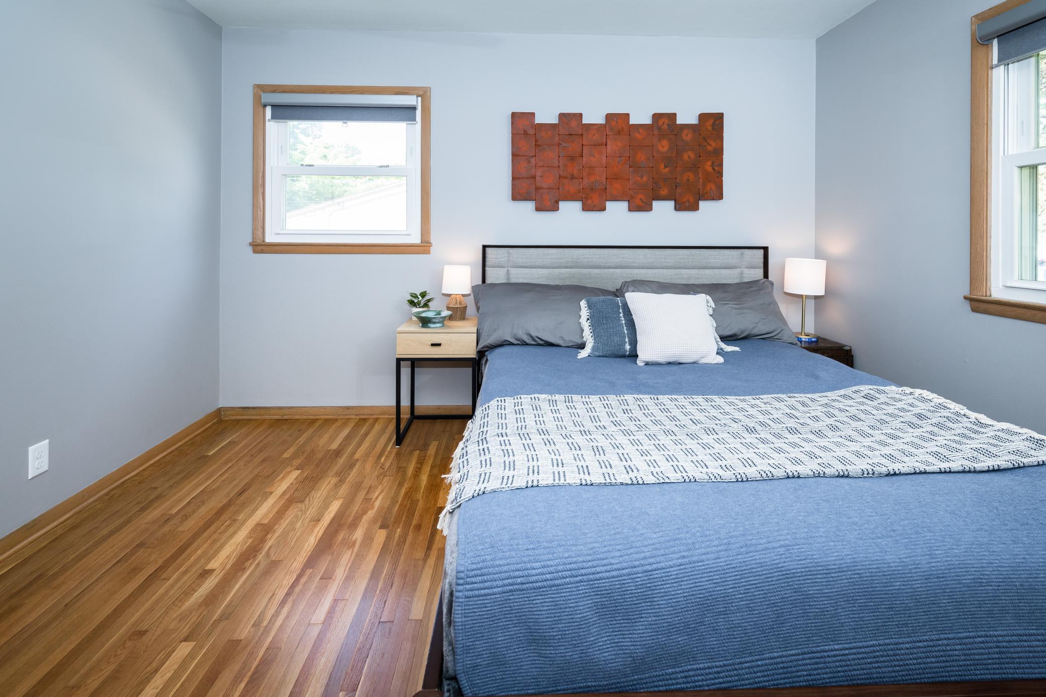 This is a queen bed but the room could fit a king with ease.